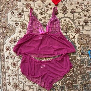 Vintage Magenta Lace Chemise Set